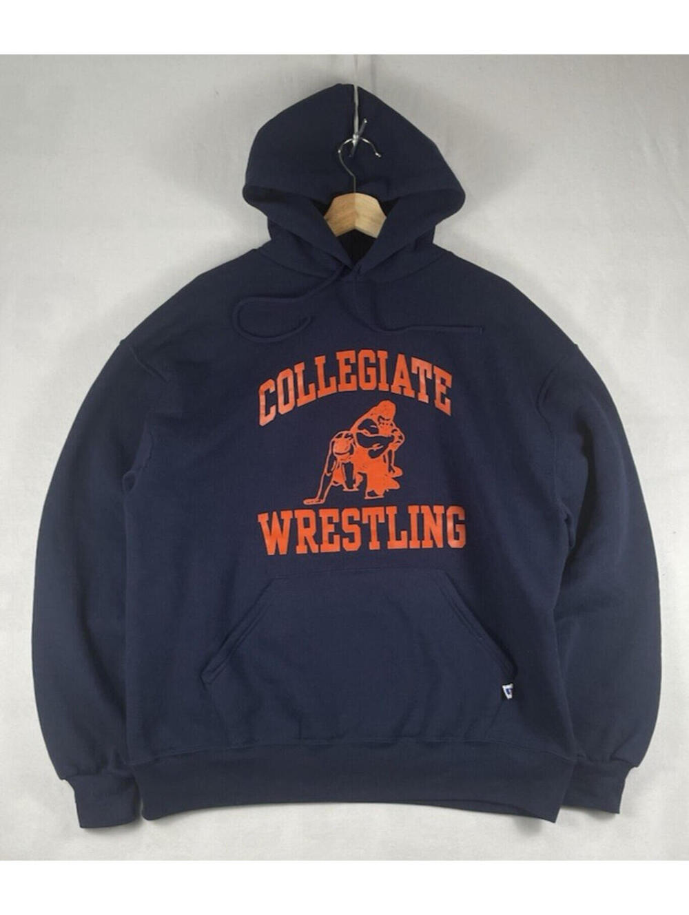 Vintage Russell Athletic NAVY Collegiate Wrestling Hoodie Made in USA Sz L